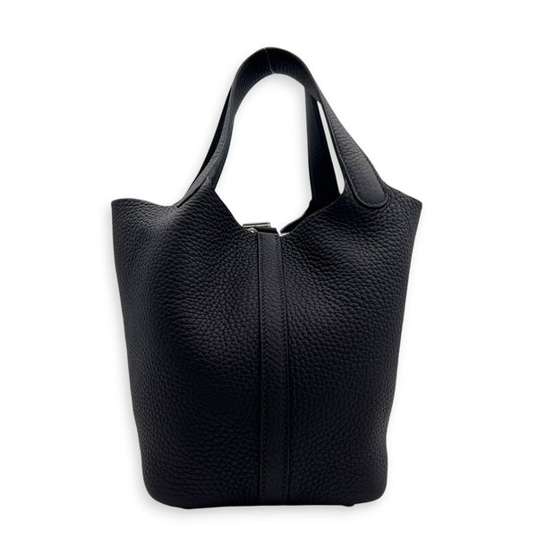 Picotin 18 Prunoir Top Handle Bag in Clemence, Palladium hardware