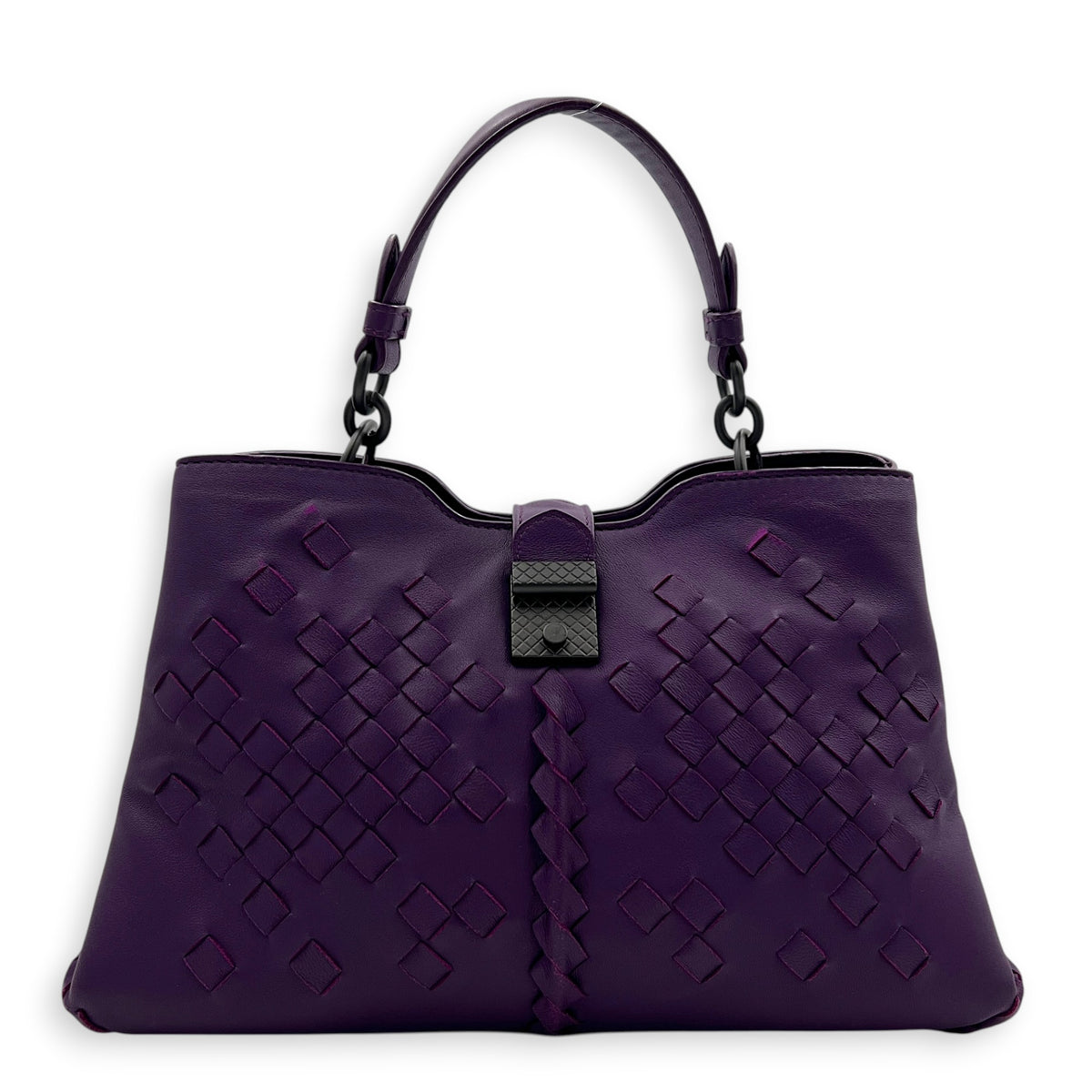 Napoli Top Handle Bag Purple in Intrecciato Leather, Silver hardware