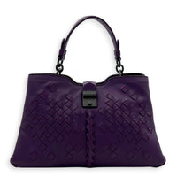 Napoli Top Handle Bag Purple in Intrecciato Leather, Silver hardware