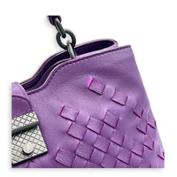 Napoli Top Handle Bag Purple in Intrecciato Leather, Silver hardware