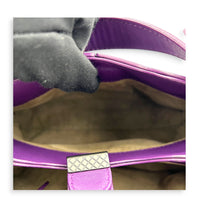 Napoli Top Handle Bag Purple in Intrecciato Leather, Silver hardware