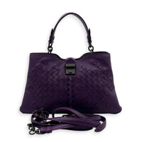 Napoli Top Handle Bag Purple in Intrecciato Leather, Silver hardware
