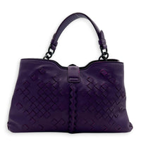 Napoli Top Handle Bag Purple in Intrecciato Leather, Silver hardware