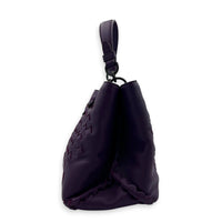 Napoli Top Handle Bag Purple in Intrecciato Leather, Silver hardware