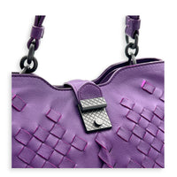 Napoli Top Handle Bag Purple in Intrecciato Leather, Silver hardware