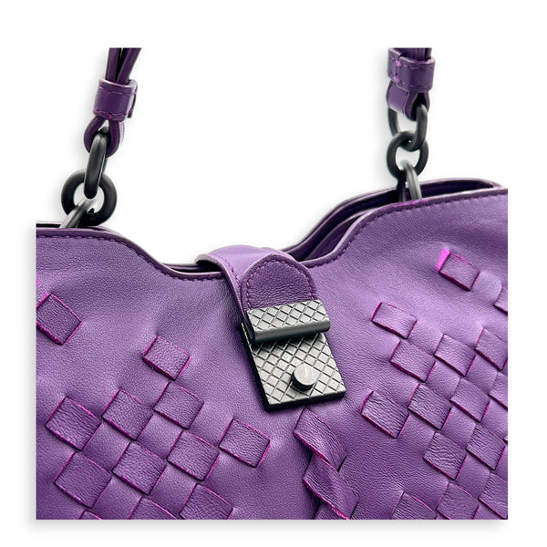 Napoli Top Handle Bag Purple in Intrecciato Leather, Silver hardware