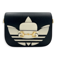 Horsebit 1955 Shoulder Bag Black and White in Calfskin, Gold hardware