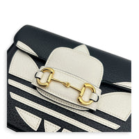 Horsebit 1955 Shoulder Bag Black and White in Calfskin, Gold hardware