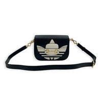 Horsebit 1955 Shoulder Bag Black and White in Calfskin, Gold hardware
