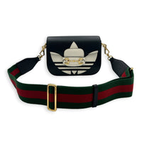 Horsebit 1955 Shoulder Bag Black and White in Calfskin, Gold hardware