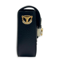 Horsebit 1955 Shoulder Bag Black and White in Calfskin, Gold hardware