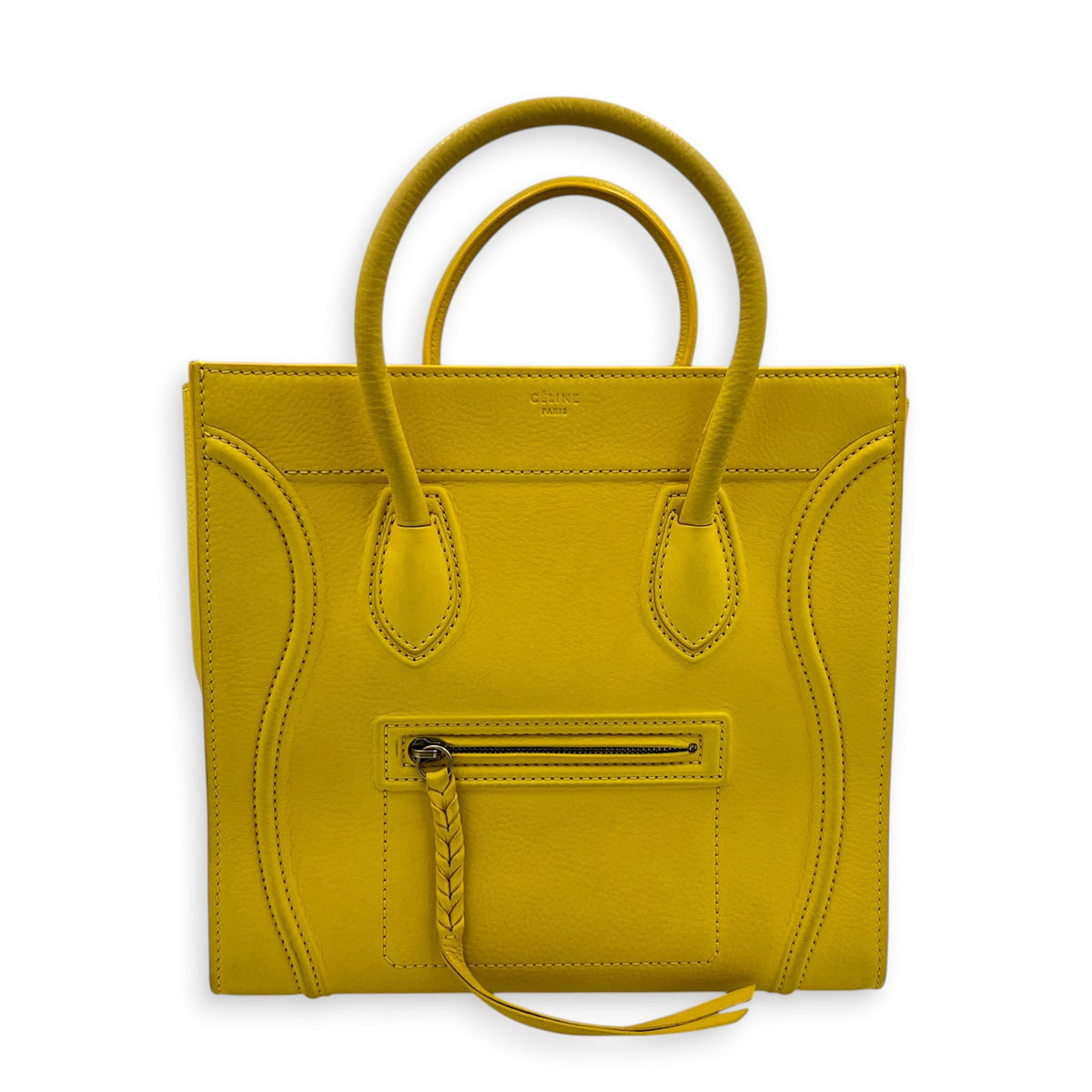 Luggage Yellow Top Handle Bag in Calfskin, Gold hardware