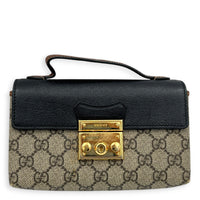 Padlock Brown Crossbody Bag in Coated Canvas, Gold hardware