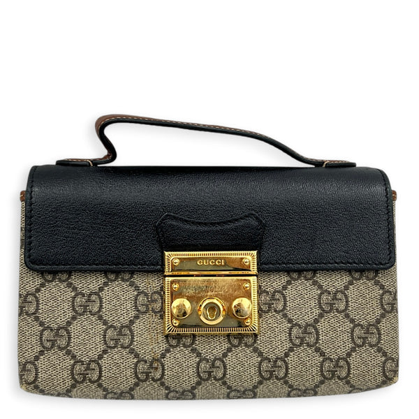 Padlock Brown Crossbody Bag in Coated Canvas, Gold hardware