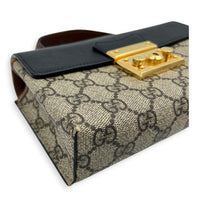 Padlock Brown Crossbody Bag in Coated Canvas, Gold hardware