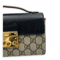 Padlock Brown Crossbody Bag in Coated Canvas, Gold hardware