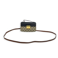 Padlock Brown Crossbody Bag in Coated Canvas, Gold hardware