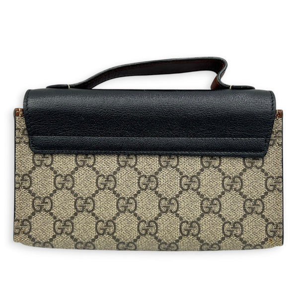Padlock Brown Crossbody Bag in Coated Canvas, Gold hardware