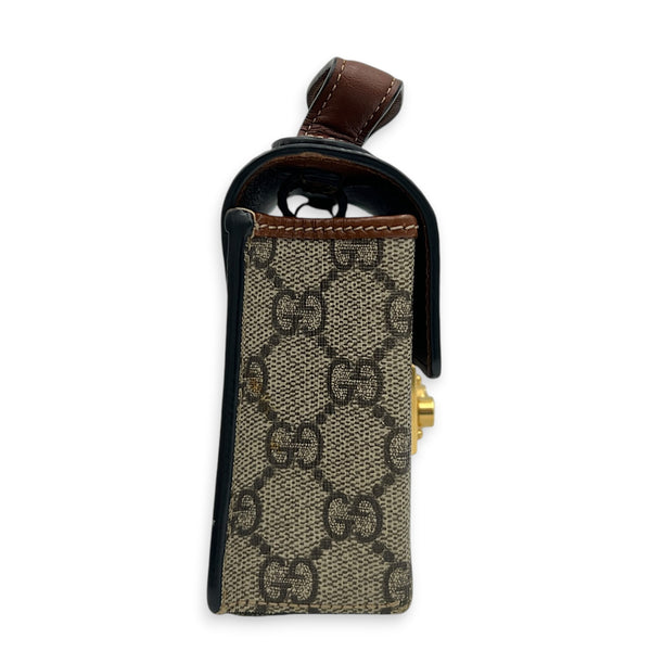 Padlock Brown Crossbody Bag in Coated Canvas, Gold hardware