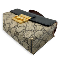 Padlock Brown Crossbody Bag in Coated Canvas, Gold hardware