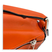 Puzzle Top Handle Bag Small Orange in Calfskin, Silver hardware