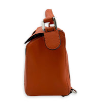 Puzzle Top Handle Bag Small Orange in Calfskin, Silver hardware