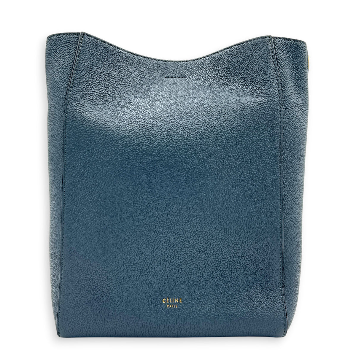 Sangle Blue Bucket Bag in Calfskin, Gold hardware