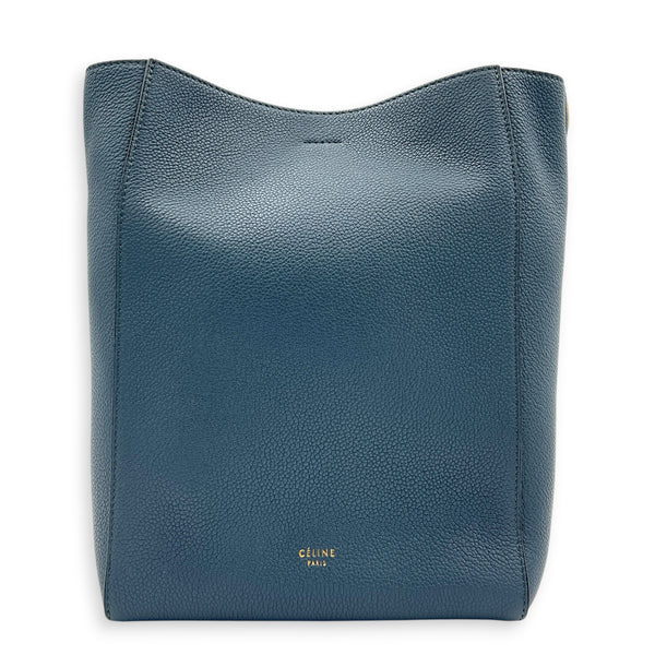 Sangle Blue Bucket Bag in Calfskin, Gold hardware