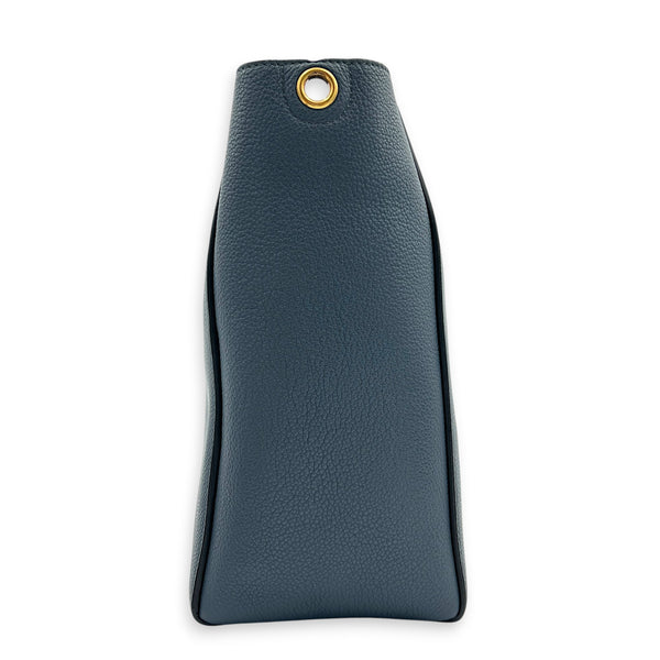 Sangle Blue Bucket Bag in Calfskin, Gold hardware