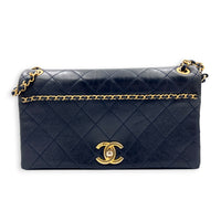 CC Quilted Chain Blue Shoulder Bag in Calfskin, Gold hardware