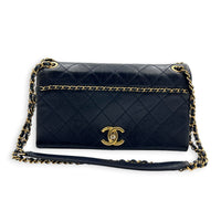 CC Quilted Chain Blue Shoulder Bag in Calfskin, Gold hardware