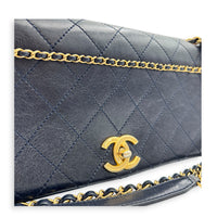 CC Quilted Chain Blue Shoulder Bag in Calfskin, Gold hardware