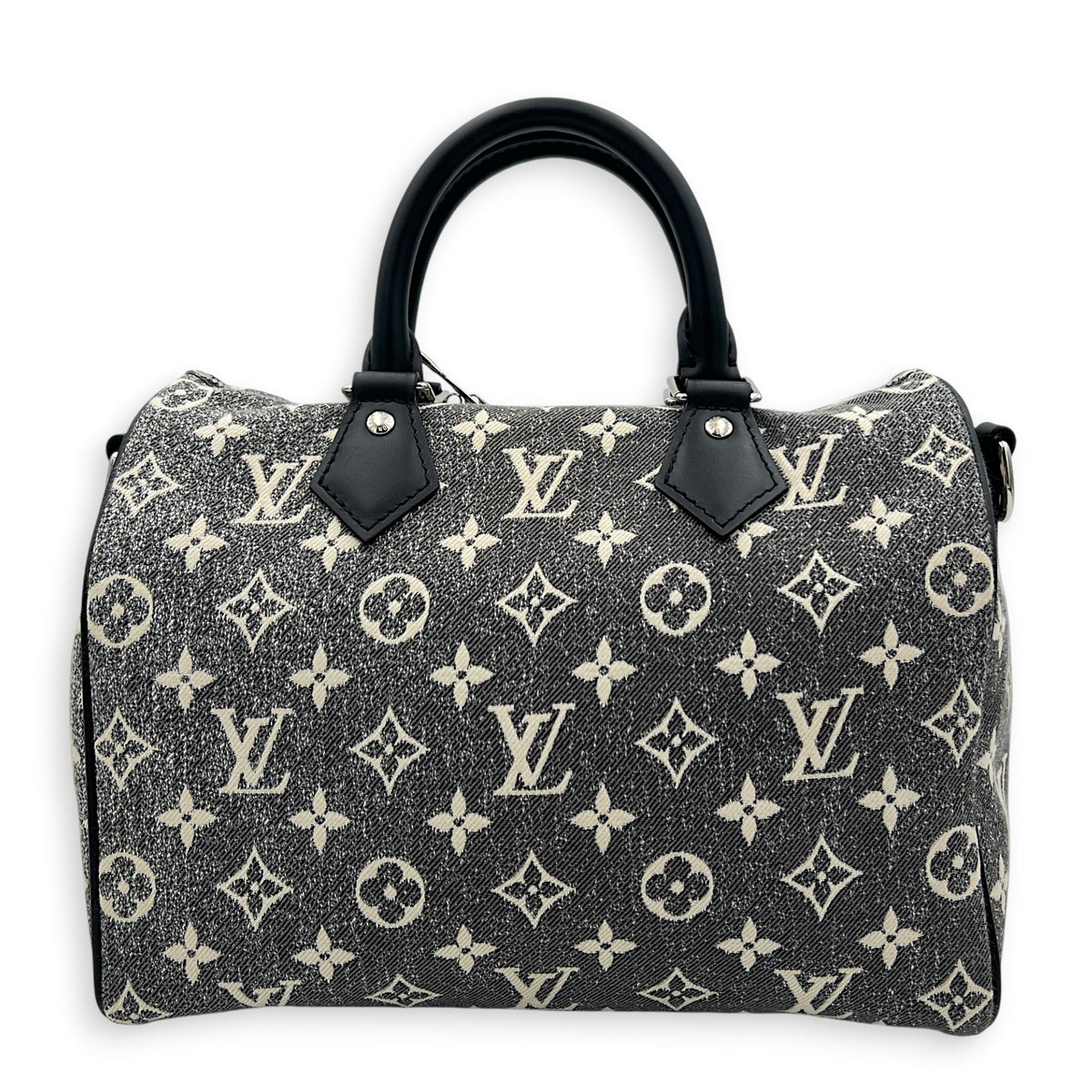 Speedy Bandouliere Top Handle Bag 25 Grey in Denim, Silver hardware