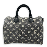 Speedy Bandouliere Top Handle Bag 25 Grey in Denim, Silver hardware