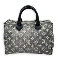 Speedy Bandouliere Top Handle Bag 25 Grey in Denim, Silver hardware