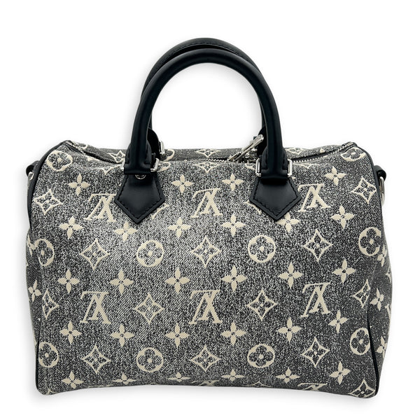 Speedy Bandouliere Top Handle Bag 25 Grey in Denim, Silver hardware