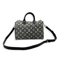 Speedy Bandouliere Top Handle Bag 25 Grey in Denim, Silver hardware
