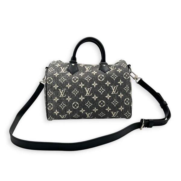 Speedy Bandouliere Top Handle Bag 25 Grey in Denim, Silver hardware
