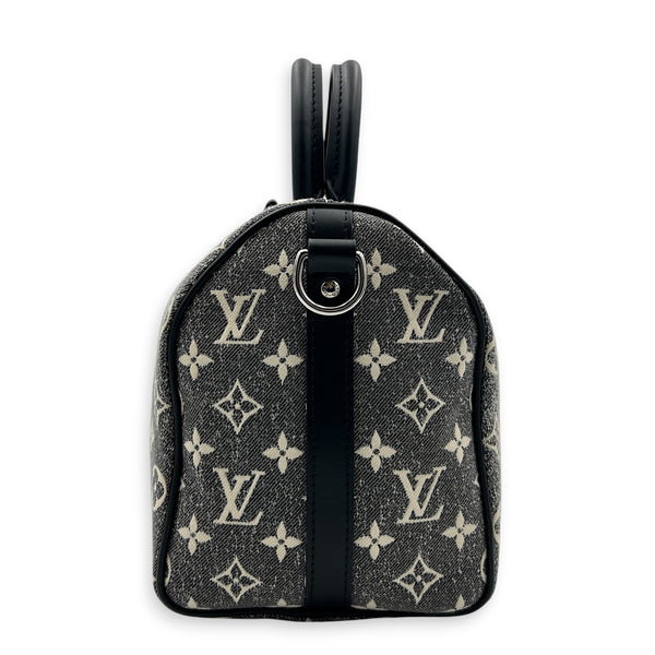 Speedy Bandouliere Top Handle Bag 25 Grey in Denim, Silver hardware
