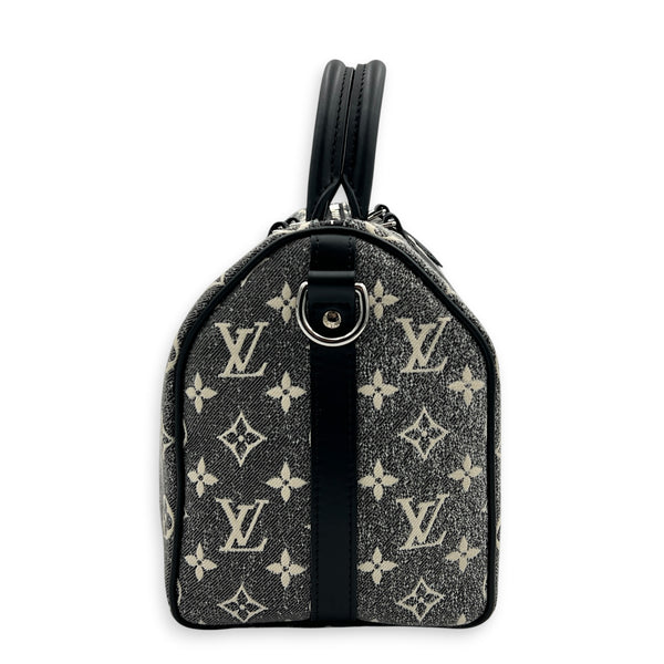 Speedy Bandouliere Top Handle Bag 25 Grey in Denim, Silver hardware