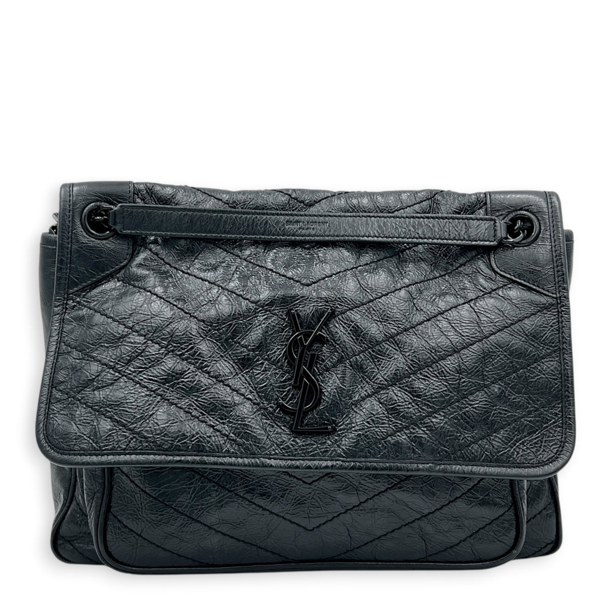 Niki Medium Black Shoulder Bag in Calfskin, Monochrome hardware