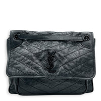 Niki Medium Black Shoulder Bag in Calfskin, Monochrome hardware