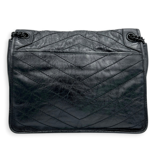 Niki Medium Black Shoulder Bag in Calfskin, Monochrome hardware
