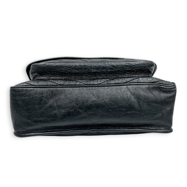 Niki Medium Black Shoulder Bag in Calfskin, Monochrome hardware