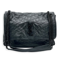 Niki Medium Black Shoulder Bag in Calfskin, Monochrome hardware