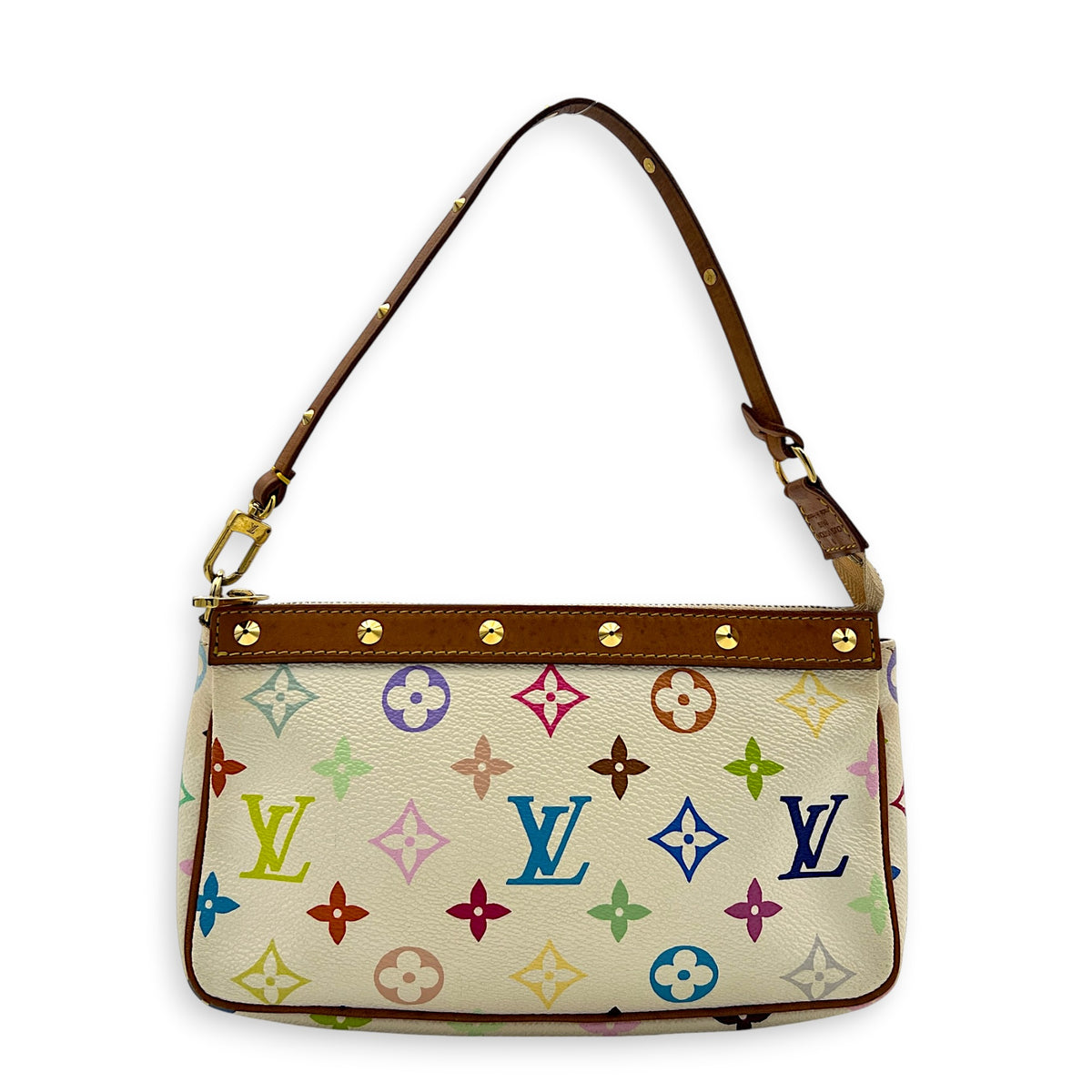 Pochette Accessoires Pouch White Multicolore in Coated Canvas, Gold hardware