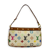 Pochette Accessoires Pouch White Multicolore in Coated Canvas, Gold hardware