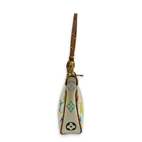 Pochette Accessoires Pouch White Multicolore in Coated Canvas, Gold hardware