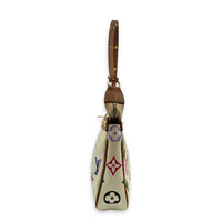 Pochette Accessoires Pouch White Multicolore in Coated Canvas, Gold hardware
