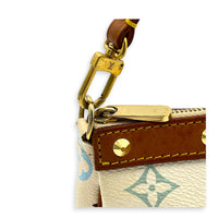 Pochette Accessoires Pouch White Multicolore in Coated Canvas, Gold hardware